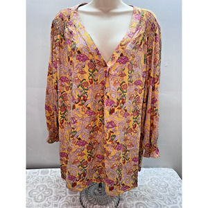 Jones New York & Co 2x Floral Blouse Tunic 3/4 Sleeve Pullover Lightweight EUC